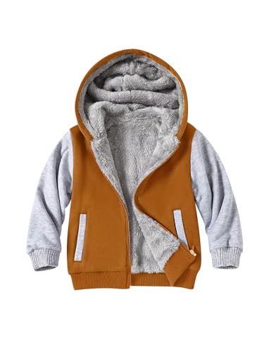 Image of Kids Zip-Up Hooded for Boys Sherpa Lined Jacket Winter Outdoor Sweatshirt Warm Coat 3-14 Years