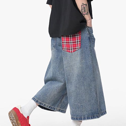 Men's Classic Washed Cropped Denim Pants, Button Waist Loose Wide Leg Casual Pants Going Out Fashion Trousers with Pockets2