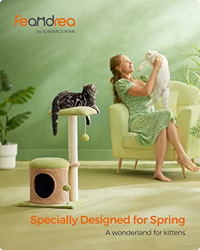 Feandrea Whimsywonders Cat Tree House, 30-Inch Small Cat Tower For Kittens, Cute Cat Condo With 27.2-Inch Scratching Post, Padded Perch, For Indoor Cats, Spring Green And Light Earth Brown Upct123G01 #TOP1