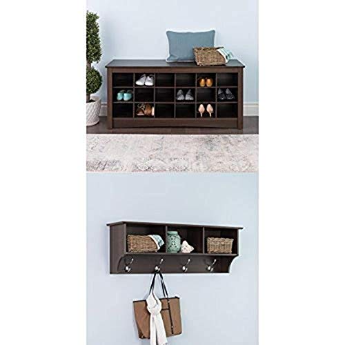 Prepac Hanging Entryway Shelf with Shoe Cubby Bench - Espresso