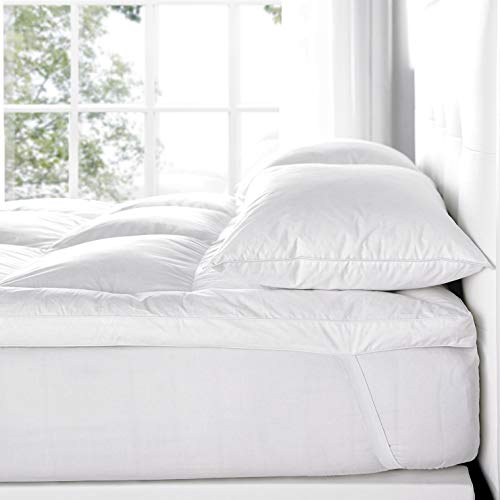 EXTRA DEEP 5" (12.5cm) Depth Goose Feather & Down Mattress Topper Enhancer- Deep Filled - Square Pocket Construction for Evenly Distributed Filling - Elasticated Corner Straps, Double