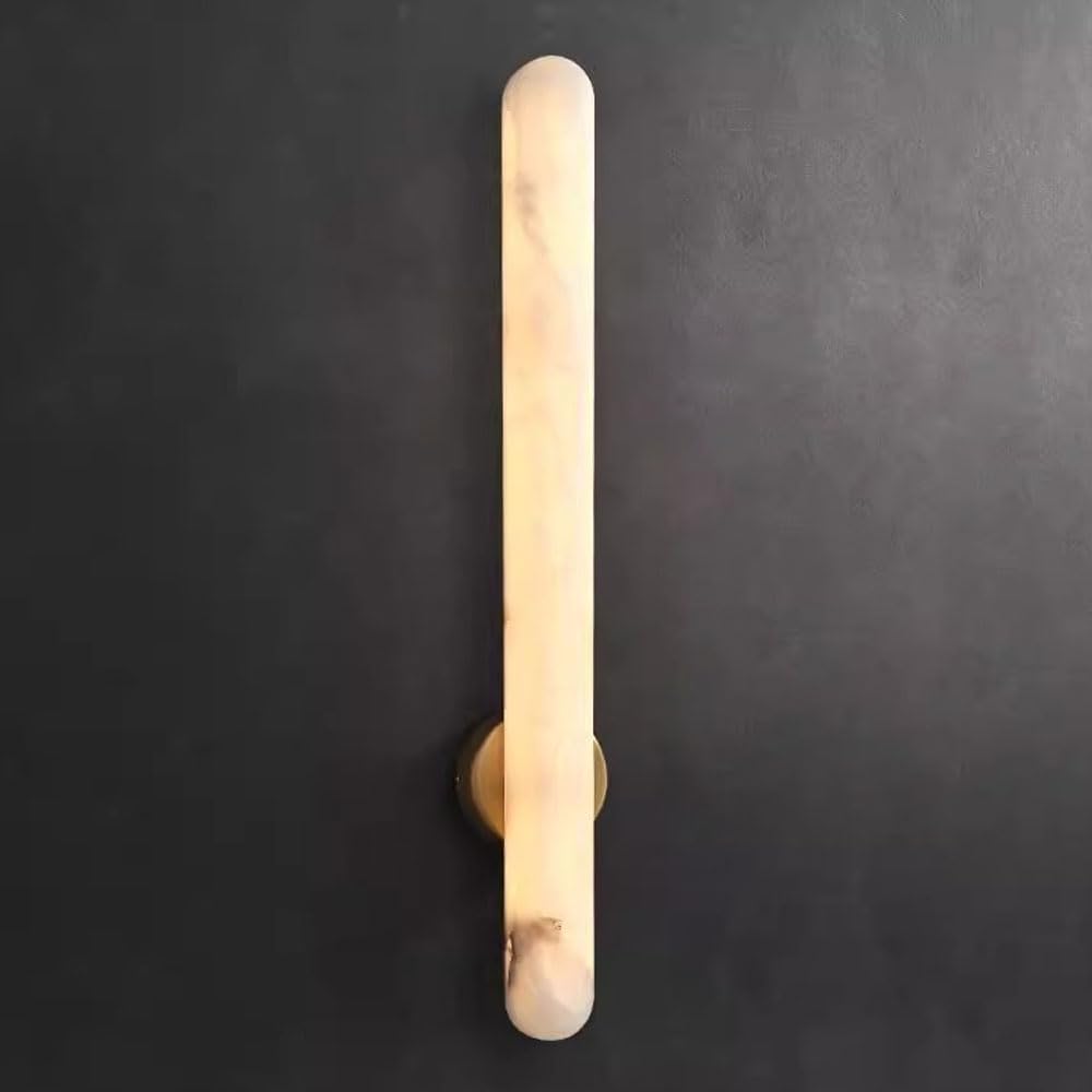 Guoguosm Multicolor Led Warm Light Natural Alabaster Wall Light, Nordic Minimalist Style Marble Brass Wall Lamp, 23.6In Long Wall Sconce, Living Room Bedside Corridor Decorative Lighting Fixtures