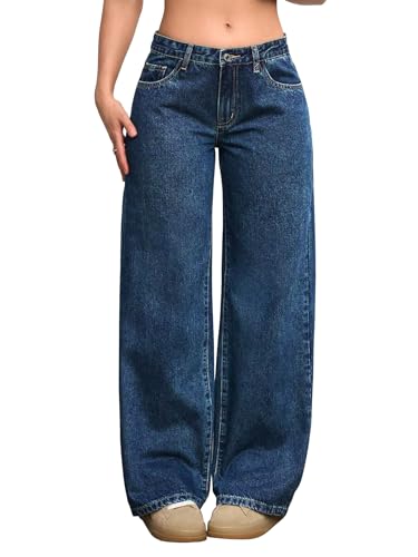 Image of Shasmi Women's Black Wide Leg Baggy Jeans High Waist Relaxed Fit Denim Pants - Loose Straight Fit Korean Style Oversized Casual Jean for Womens (Jeans 294)