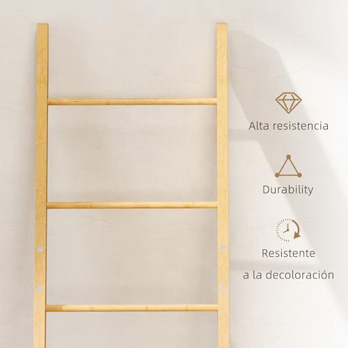 HOMCOM Estantería para Baño de Bambú, 2 en 1, Toallero de Pie con 3 Barras, Cesto para Ropa Sucia Extraíble de 48 L, para Dormitorio, Lavadero, Crema - imagen 6