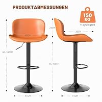 Youhauchair Barhocker, Barhocker Höhenverstellbar aus Kunstleder, wasserdicht und verschleißfest, Hocker mit Rückenlehne und Fußstütze, Drehbarer bar Stool, modern, Orange – Ansicht 3