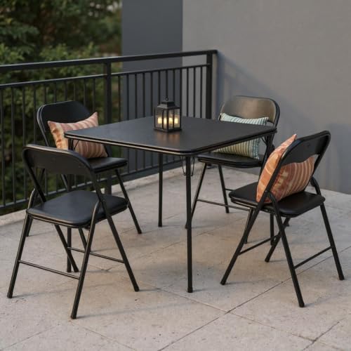 Homy Casa 5-Piece Black Patio Dining Set, Contemporary Foldable Design,
