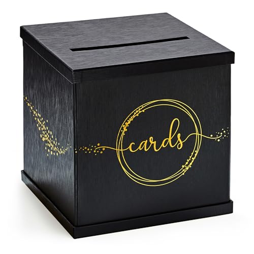 Black & Gold Card Box, Large 10” Gift Card Holder
