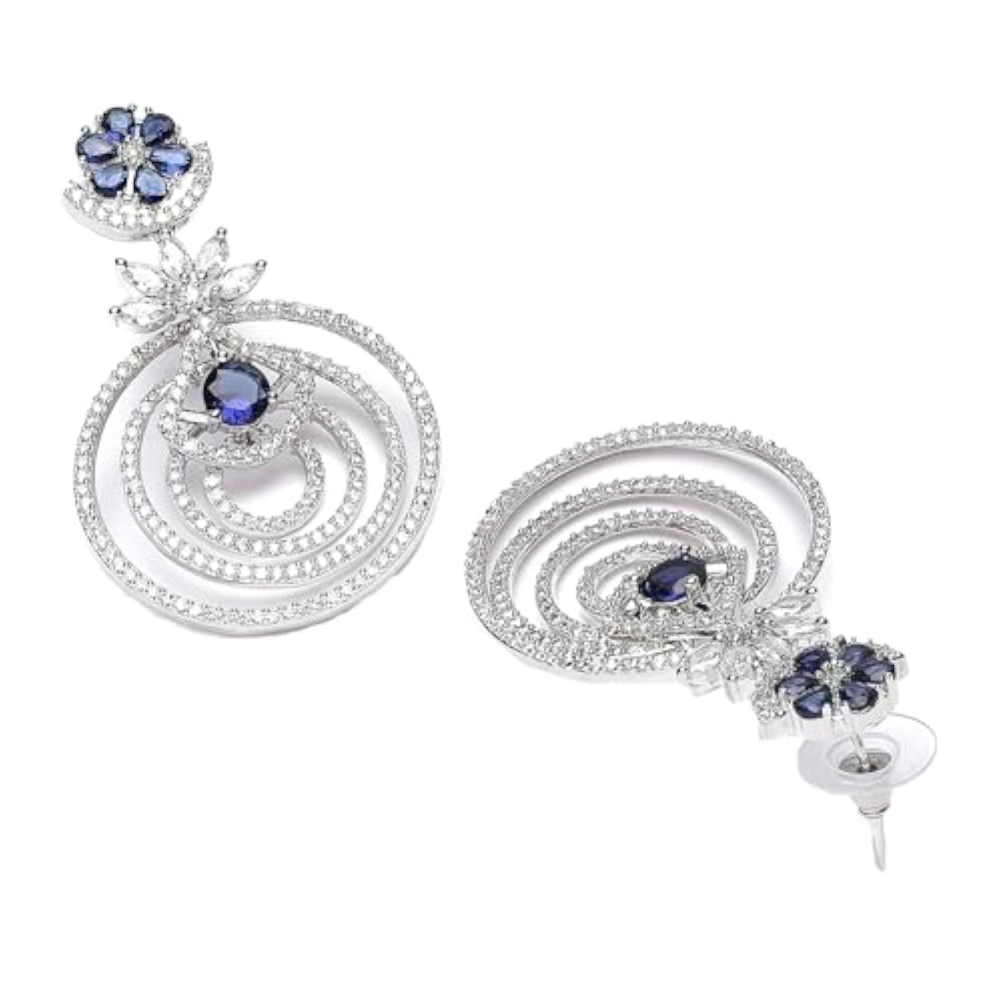 American Diamond Floral Layered Drop Earrings