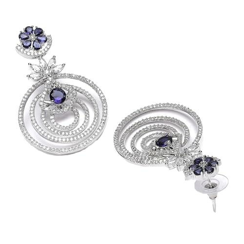 American Diamond Floral Layered Drop Earrings