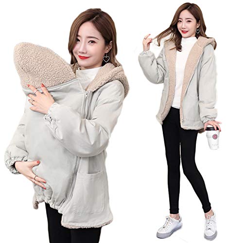 Q&M Porte-bébé Veste Polaire Sweat à Capuche Kangourou Maternité Femme Haut de Sport décontracté Chaud Cover