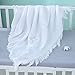 Booulfi Baby Blankets for Boys Girls Nursing Shawl Ribbon Waffle Newborn Blanket Fringe Cross Embroidered White Baby Blanket Neutral,Size 45X45