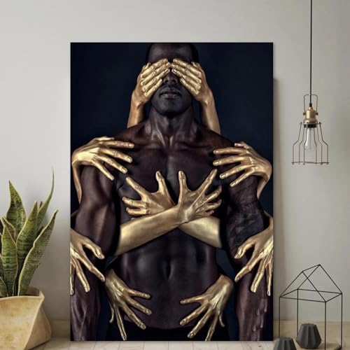 Décoration de la maison : grand tableau abstrait or noir pour briser le vide des murs