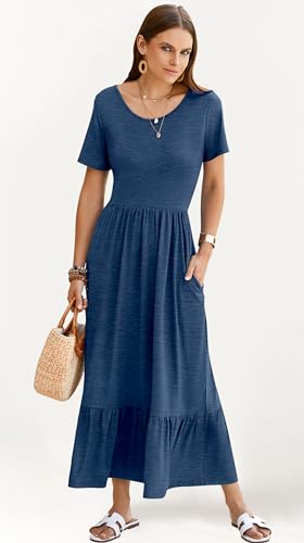 Image of AUSELILY Womens Summer Dresses 2025 Short Sleeve Maxi Dress Crewneck Casual Sundresses with Pockets