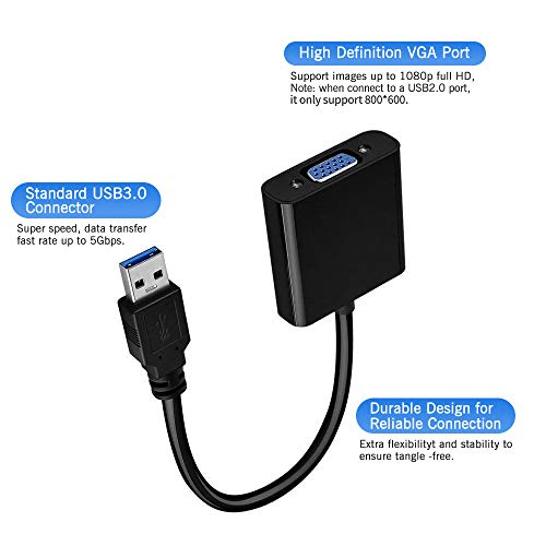 USB to VGA Adapter, USB 3.0 to VGA Adapter Multi-Display Video Converter 1080P External Video Card, Compatible with Windows 7/8 / 8.1/10 for Computer, Desktop, Laptop, PC, Monitor, Projector,HDTV - Thumbnail 3
