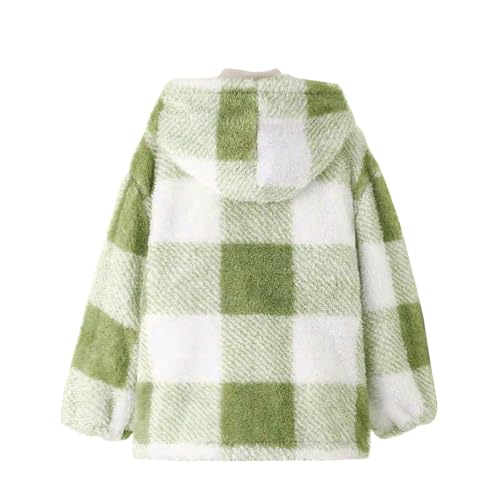 Plaid Fuzzy Coats for Girl Long Sleeve Zip Up Hoodies Winter Fall Outdoors Casual Jacket Keep Warm Checkered Jackets3