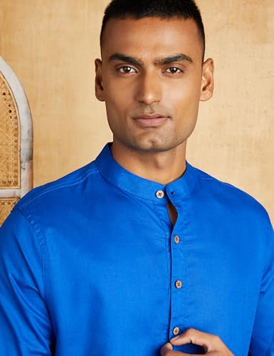 Image of Amazon Brand - Symbol Men Cotton Solid Long Kurta Pyjama Set (2pcs)