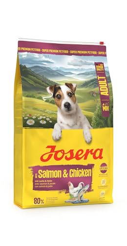 JOSERA Mini Adult Lachs & Huhn (1 x 10 kg) | Premium Trockenfutter für ausgewachsene Hunde Kleiner Rassen | mit Biotin | kleine Kroketten | mit leckerem Soßenpulver auch nass zu verfüttern | 1er Pack