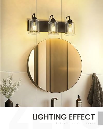 Image of zeyu Black Bathroom Vanity Light, 20.5 Inch Bathroom Light Fixtures Over Mirror, 3-Light Modern Wall Sconces with Clear Glass Shade, ZSL72B-3W BK