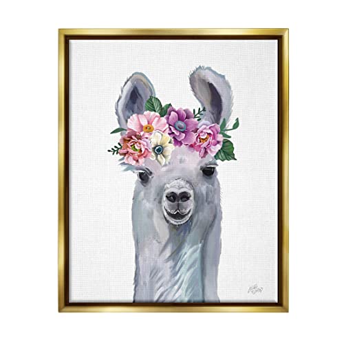 Happy Alpaca Spring Blossoms, 24 x 30 Inch Canvas in Floater Frame