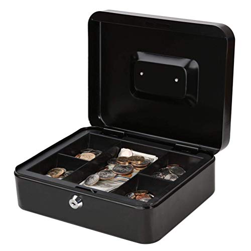 Royal Brands Cash Box with Key Lock, Portable Metal Storage Box, Money Box w/Double Layer 2 Keys for Security, Festivals, Fundraisers, Garage/Yard Sales (Black, XL 12x9.5x4 in)