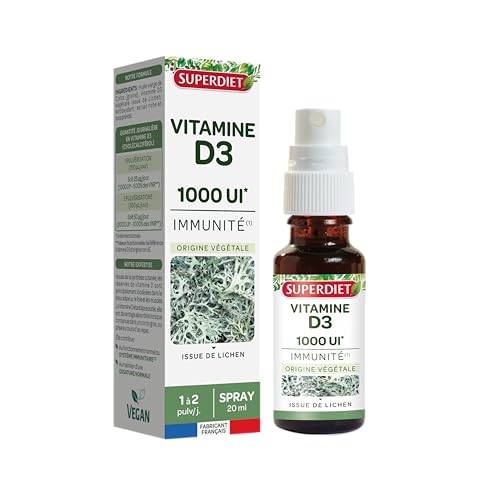 SUPERDIET - VITAMINE D3 IMMUNITÉ SPRAY – Immunité – Nutrithérapie – Vegan - 1000 UI -Fabrication Française - Spray buccal de 20 ml