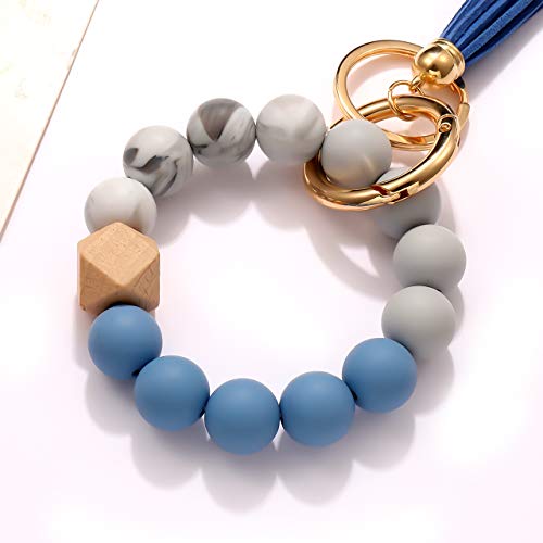 Nvenf Silicone Key Ring Bracelet Beaded Wrislet Keychain Portable House Car Keys Ring Holder (Blue) #TOP4