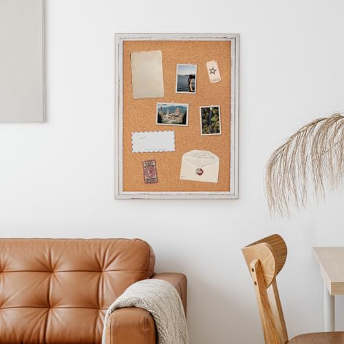 DOLLAR BOSS White Cork Board for Wall - 24 X 18 Inches, Rustic Wooden Frame Bulletin Board, Decorative Hanging Pin Board for Office & Home Decor