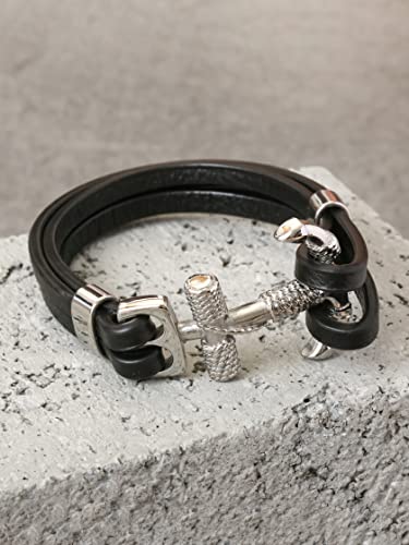 Haquil Rope Anchor Black Leather Bracelet For Men #TOP5