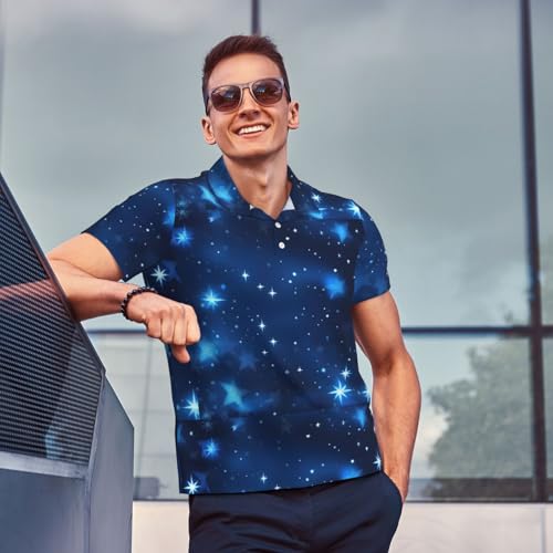 pvinnk Polo à manches courtes pour homme Motif étoiles brillantes Bleu, noir, Taille L – vue 7