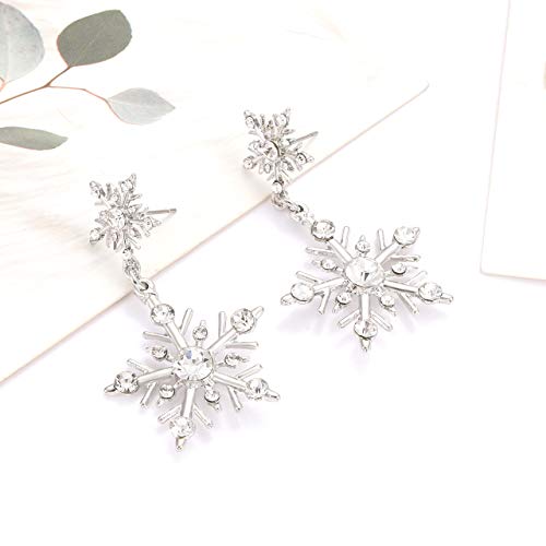 Nvenf Snowflake Dangle Earrings For Women Girls Winter Holiday Snowflake Earring Studs Christmas Gifts (Silver) #TOP2