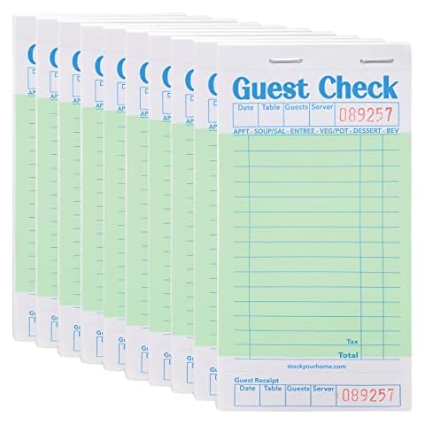 Stock Your Home Guest Check Book (10 Books) 3.5" x 6.75" Server Note Pads and Waitress Order Pads - 50 Checks Per Book for Total 500 Guest Checks Cover