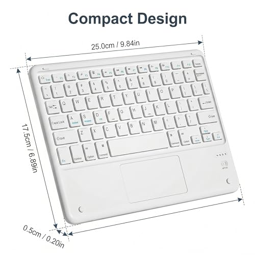 Teclado Bluetooth con panel táctil mini teclado inalámbrico blanco para tableta y iPad 7
