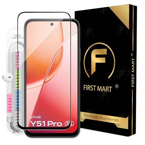 Image of FIRST MART Military Grade Gorilla Tempered Glass for Vivo Y51 Pro with Edge to Edge Full Screen Coverage, Cable Protector and Easy Installation kit