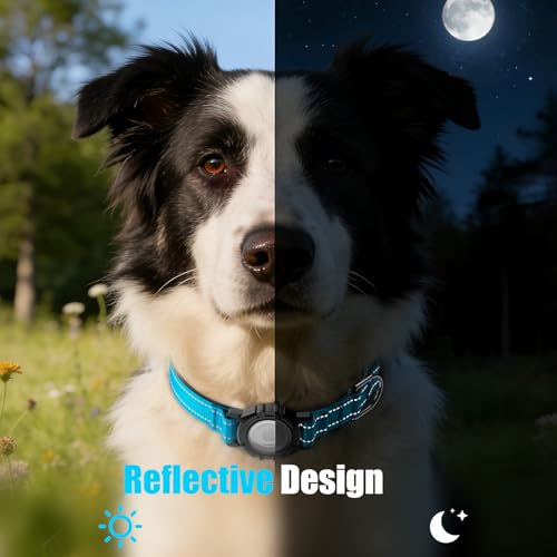 Image of AirTag Dog Collar, IP68 Waterproof Air Tag Dog Collar Holder (Blue, L) | Air Tag Dog Collars Reflective, Ultra-Durable, Comfortable Padded, Heavy Duty Dog Collars Collars for Small - Large Dogs