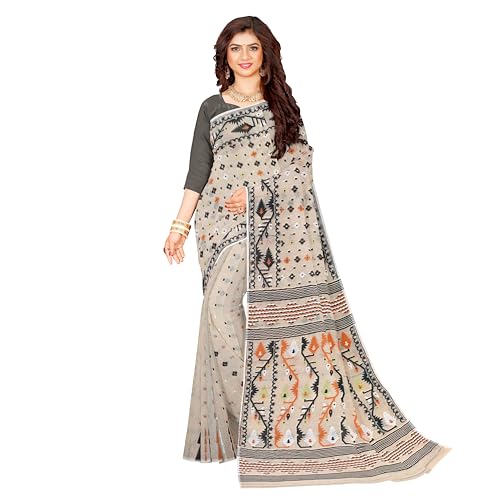 Image of Mayabi Women's Dhakai Jamdani Cotton Silk Saree Traditional Bengali Tant Korat Work, Without Blouse Piece
