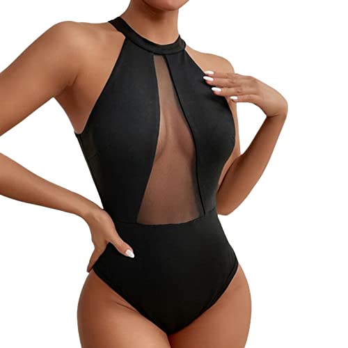 Bikinis para Mujer Bañador Viloree Vientre Plano Body Sin Mangas con Cuello Y Corte para Mujer Bikini Menstrual Bañador Palabra De Honor (Black S)