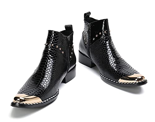 Santimon Men Chelsea Boots Casual Dress Ankle Boots Handmade Genuine Leather Western Boot Metal Square Toe Zipper Snake Print Party Wedding Disco Singer Cowboy Boots for Men4