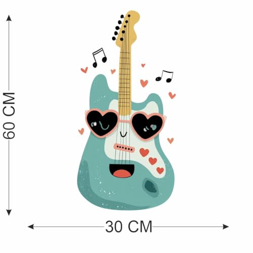 Image of Cute Smiling Guitar Wall Sticker | Cartoon Music Theme Self Adhesive Wall Decal for Ki-ds Room, Bedroom, Nursery & Playroom Decoration