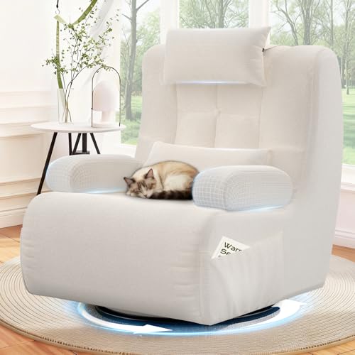 YONISEE 3-In-1 Modern Armchair 360 Swivel Armchair Upholstered Sofa Couch with 2 Extra Pillows 2 Side Pockets Soft Padded Seat Oversized High Back Chair for Living Room Home theater or Bedroom
