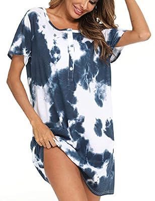 ENJOYNIGHT Camisón de manga corta para mujer, teñido anudado, camisón de lactancia, vestido de dormir para lactancia, Azul marino, Large | Ya disponible en tu tienda friki favorita! En mundofriki.es! ENJOYNIGHT Camisón de manga corta para mujer, teñido anudado, camisón de lactancia, vestido de dormir para lactancia, Azul marino, Large | Ya disponible en tu tienda friki favorita! En mundofriki.es!
