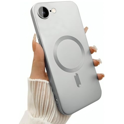 Image of DIZORO Magnetic Case for iPhone 17e / 16e Case [Compatible with MagSafe][Built-in Camera Lens Protector] Slim Soft Silicone Bumper Shockproof Metallic Luster Back Cover Phone Case (Metallic Silver)