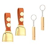 kcrygogo Loud Bear Bells with Dual Leather Button Strap and Emergency Whistle for Survival, Hiking,