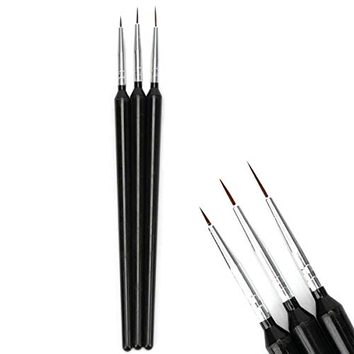 3PCS Nail Art Brushes Pen UV Gel Painting Drawing Pen Detailer Thin Liner Striping Brushes for Short Strokes, Details, Blending, Elongated Lines, Dotting (Black)