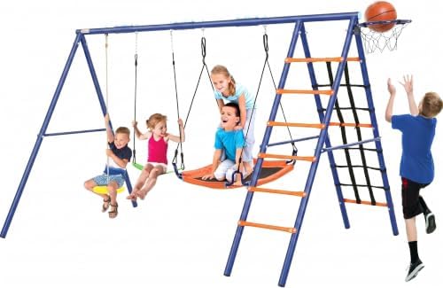 Kids Swing Set for Backyard 550lbs – 6 in 1 Playground Sets with 3 Swings
