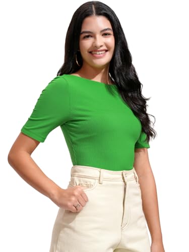 Image of Tokyo Talkies Women's Short Sleeves Boat Neck Solid Tops| Stylish Casual wear
