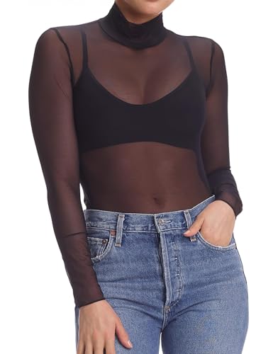 Women's Sheer Mesh Long Sleeve Bodysuit Tops See Through Jumpsuit Leotard Clubwear4