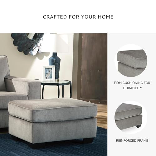 Image of Signature Design by Ashley Altari Rectangular Accent Ottoman, Light Gray | Plush 100% polyester chenille fabric, Sturdy reinforced frame, Versatile seating and footrest, Fits 32 in doorways