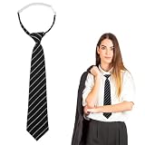 AHQiZFX Black Ties for Women Girls, 13.2" x 2.8" Adjustable Pre Tied Clip On Ties for Uniform School JK/JC Cosplay Wedding Party Prom, T-shirt Accessory
