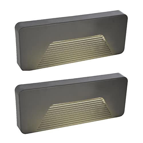 2 Pack | LED Anthracite Outdoor Surface Mounted Rectangular Eyelid Brick Light | 3W LED - 280 Lumens - 4000k Cool White | 210mm x 85mm | IP65 Rated | 240V | Eyelid Diffuser