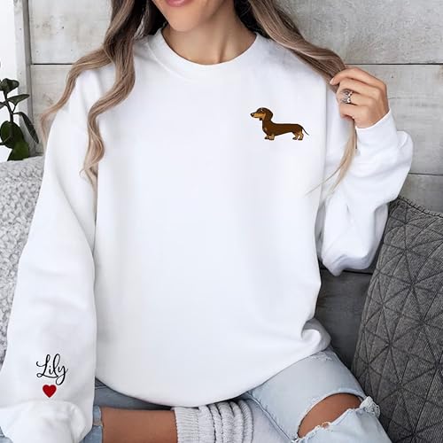 Customized Dachshund Crewneck, Custom Dog Pullover, Personalized Sausage Dog Sweatshirt, Unique Cream Pup Apparel, for Pet Lovers4